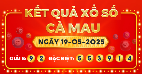 Kết quả xổ số Cà Mau ngày 19/5/2025