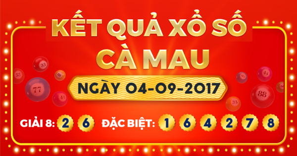 Kết quả xổ số Cà Mau ngày 4/9/2017